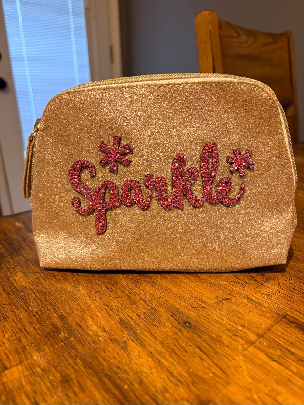 Bath & Body Works gold glitter makeup bag